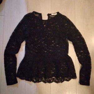 Black Lace Long-Sleeved Peplum Top